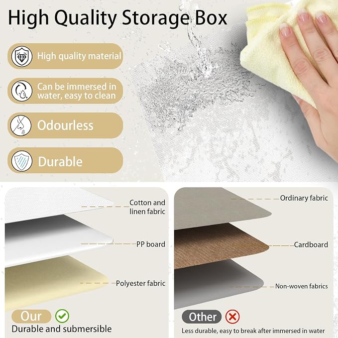 Yawinhe Storage Boxes with Lids 2 Pack, Collapsible Storage Bin with Handle, for Organizing Clothes, 33x23x20cm, White, SNK018WLS-2