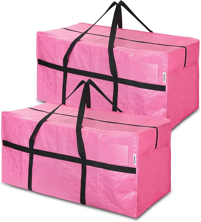WORKPRO 2-Pack 66 Gallon Extra Large Moving Bags with Zippers & Carry Handles, Heavy-Duty Storage Totes for Moving, Dorm Move-In, Travel & Space-Saving Organization, Pink
