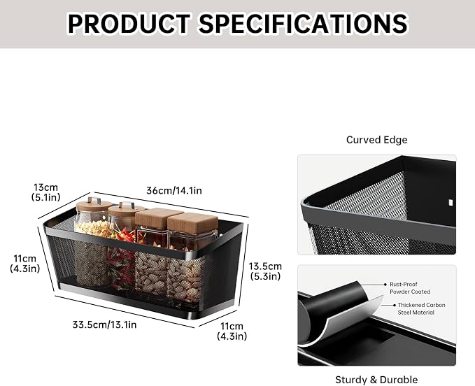 2Pcs Magnetic Spice Rack for Fridge Magnet Hanging Basket Holder for Seasonings Fruit Vegetables Coffee Beans Magnetic Organizer Shelf, Kitchen Refrigerator Organizers (Black - Extra Large)