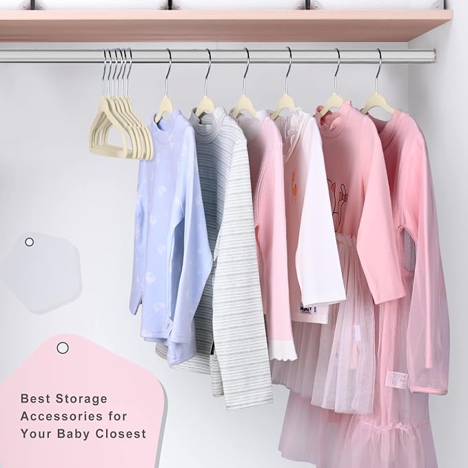 BAGAIL 50 Pack Kids Velvet Hangers 14 Inches Children's Clothes Hangers Non-Slip Baby Hangers for Infant/Toddler (Ivory)