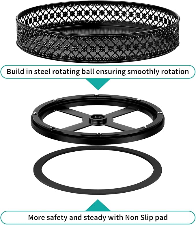 Ovicar Lazy Susan Organizer Turntable - 11 inch Rotating Spice Rack Metal Lazy Susan for Cabinet Pantry Kitchen Countertop Dining Table Cupboard Bathroom Refrigerator Vanity Black