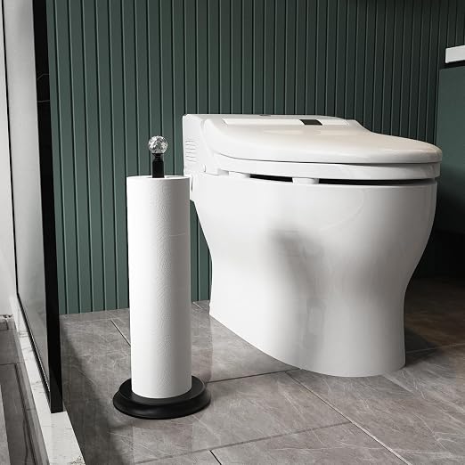 Metal Toilet Paper Holder Stand with Crystal Head - 4 Rolls Free Standing Bathroom Storage, Rustproof Space-Saving Design for Small Bathrooms (Black)