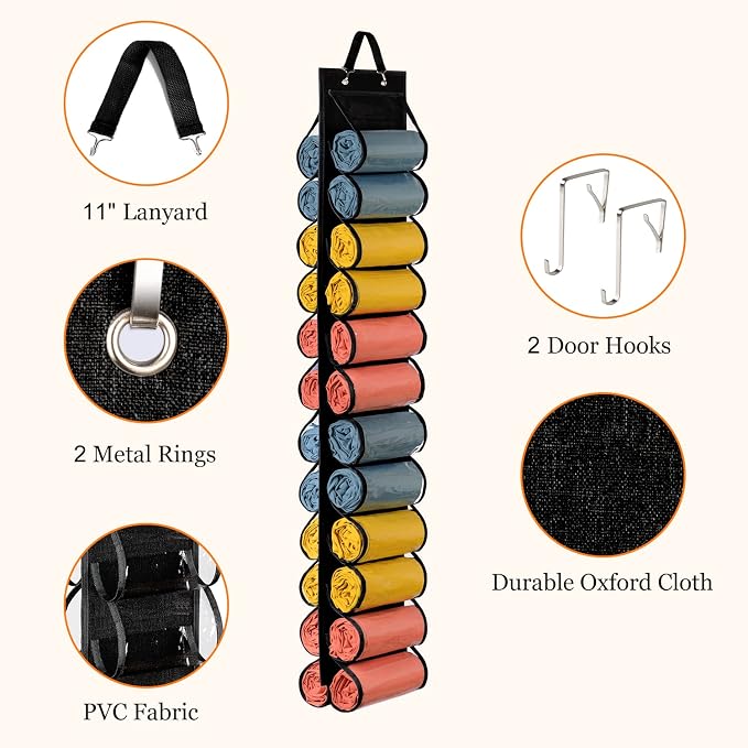 Lirex Hanging Yoga Legging Storage Organizer with 24 Pockets, Foldable Oxford Cloth Hanging Closet Organizer Shirts Jeans Storage Hanger Socks Holder for Family Closet Bedroom, Black