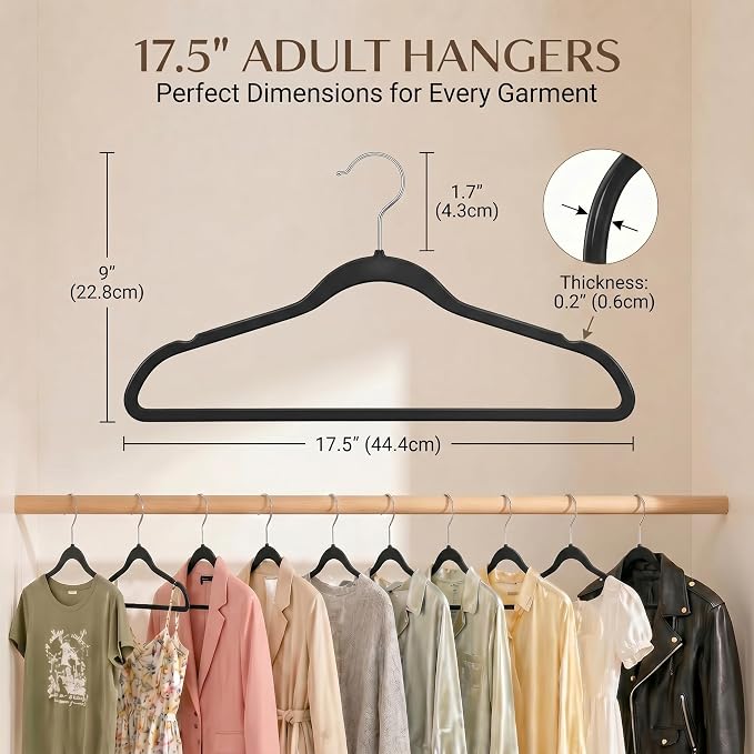 SMARTOR Plastic Hangers 20 Pack - Thin Hangers for Space Saving - Black | Heavy Duty for 11 LBS, 360 Swivel Hooks, Non Slip Notches for Camisole, 0.2" Thin for Small Closet, Durable and Flexible