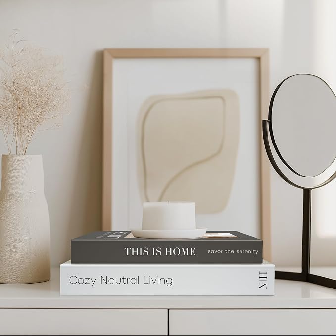 Decorative Books for Neutral Home, Fake Books Storage Boxes for Decoration | Set of 2 Coffee Table Books with Hidden Storage, Stackable Photo Keepsake Box for Living Room Bookshelf Decor, Gray