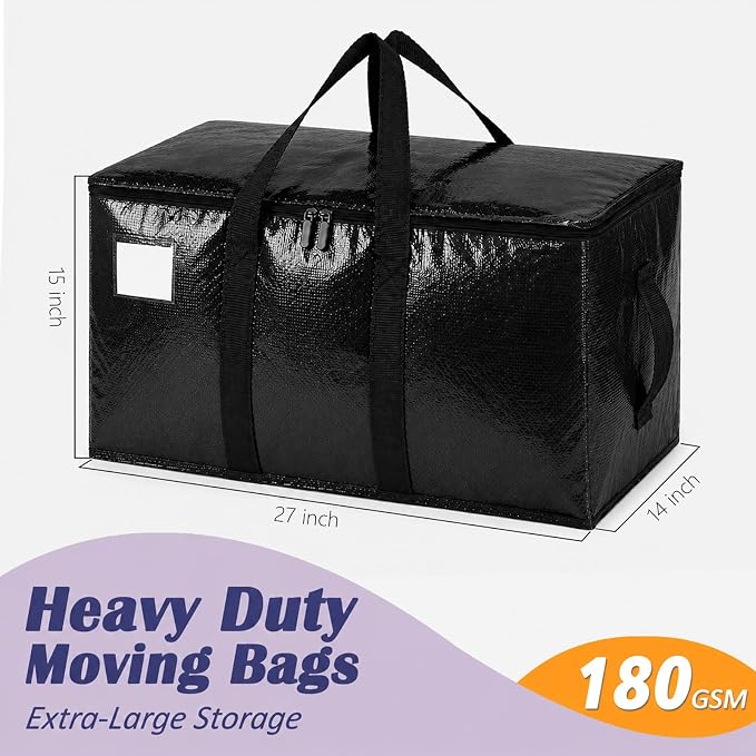 Songrey Heavy Duty Moving Bags, 6 Pack Large Storage Bags with Zipper & Handles, Waterproof Totes Bags for Clothes Packing, Moving, College Supplies, Home Organization