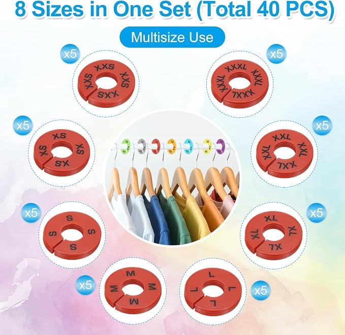 PATIKIL Clothes Dividers, 40 Pack, 8 Sizes, Red Plastic, Closet Organizer