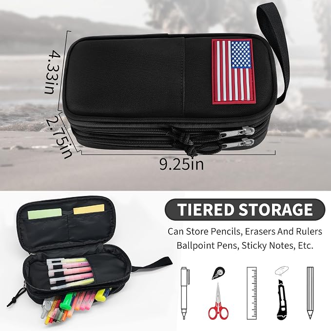 Tactica Pencil Case for Boys,Large Boys Pencil Pouch with Zipper Compartments, Big Capacity Pen Box Pen Bag Organizer for School College Office Kids Teen Boy Men Adult