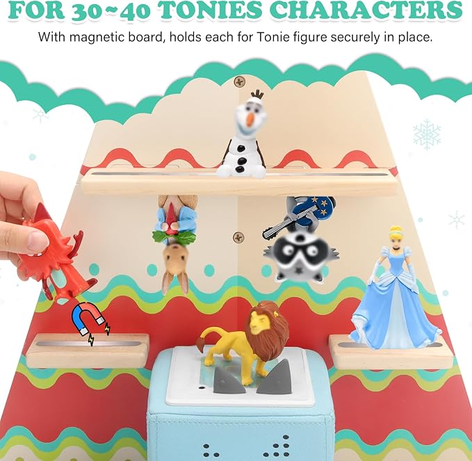 Tent for Tonies Box 1/2 Tonies Figures Organizer Storage Shelf Wall Mounted, Magnetic Display Collection 30~40 Characters Floating Shelves Storage Player