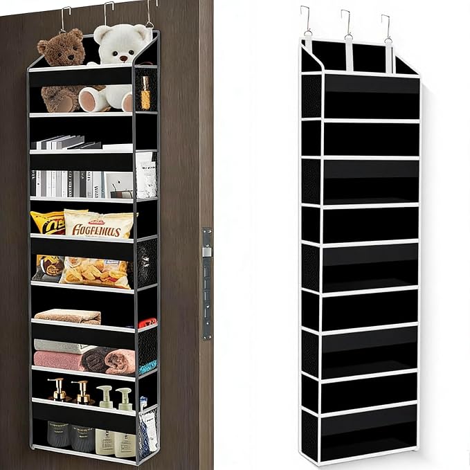 Over The Door Organizer Closet,5 Bins 10 Side Pockets,Hanging Organizer,Anti Tilt 44 lbs Load Door Organizers and Storage with Clear Window for Bedroom,Nursery,Rv,Bathroom,Camper(Pure Black)