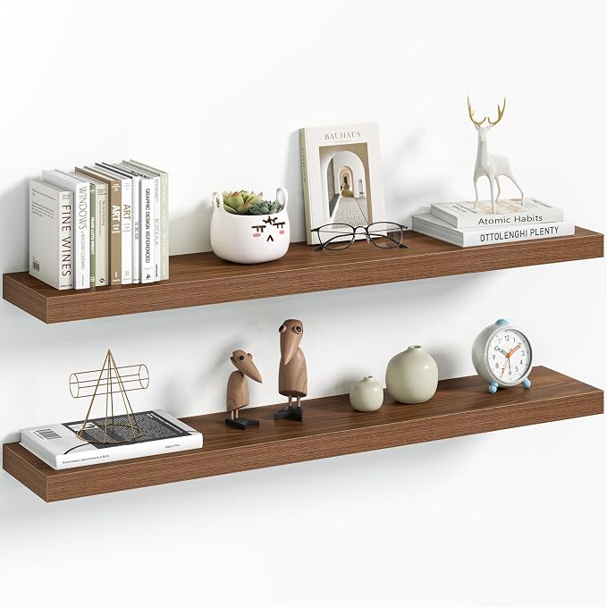 Vivelove 36 Inch Floating Shelves Wall Mounted for Display, 6.5 Deep Duty Shelves with Invisible Brackets for Living Room,Bedroom,Kitchen, Bathroom Storage & Decor,36" Wx6.5 Dx1.4 H - Walnut
