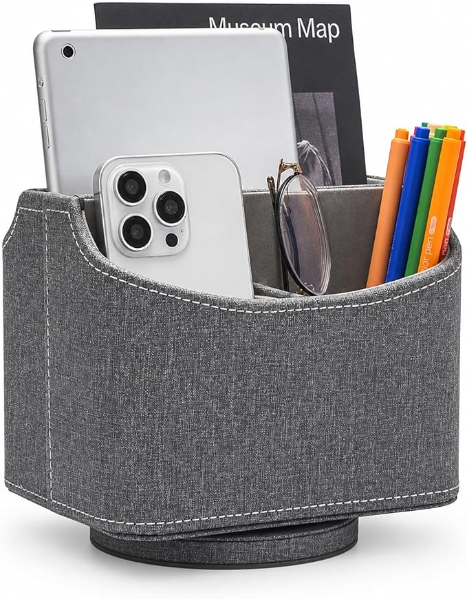 UnionBasic Rotating Desk Organizer, 360 Desk Spinning Caddy, Desktop TV Guide/Mail/Media/Remote Controller Holder Organizer, Barry Grey