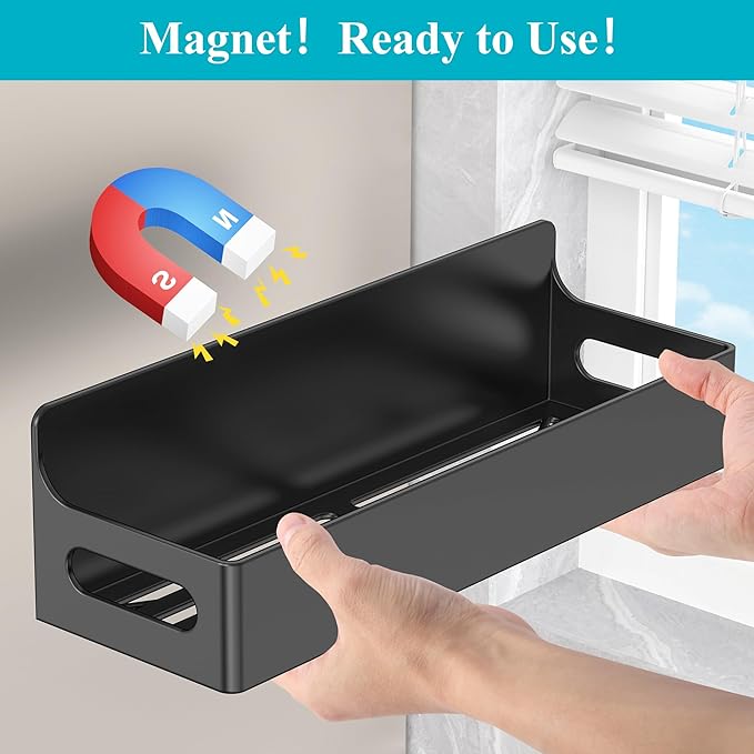 HuggieGems 4 Pack Magnetic Spice Seasoning Rack for Refrigerator, Magnetic Shelf Holder for Fridge with 4 Hooks for Kitchen Organization Storage, Black