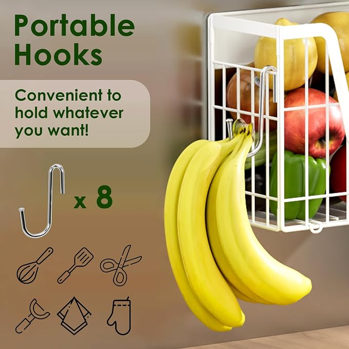 4 Pack Magnetic Shelves For Fridge, White Potato Onion Storage Bin | Magnetic Fruit Basket for Fridge Organizers and Storage, Veggie Onion Potato Wire Storage Basket for Kitchen, Pantry Laundry