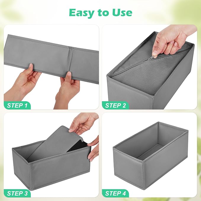 Drawer Clothing Organizer 16-Pack, Grey 3 Sizes Underwear Drawer Dividers, Fabric Folding Wardrobe Organizer, Can Store Baby Clothes, Bras, Underwear, Panties, Belts, Socks, Ties