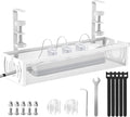 Cable Management, 15'' Under Desk Cable Management Tray No Drill, Metal Cable Organizer with Clamp for Wire Management, Cord Organizer for Home Office, Desk Accessories Organizer, White