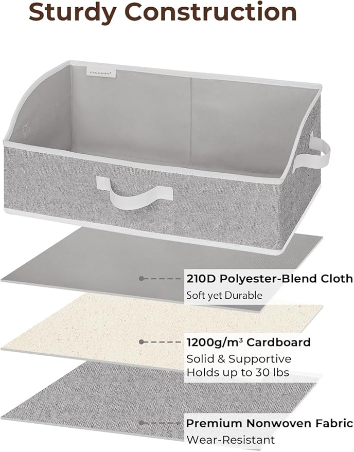 StorageWorks Closet Storage Bins, Trapezoid Organizer Box for Shelves, Fabric Clothes Bin, Foldable Organizing Baskets with Handles, Large, Gray, 3-Pack
