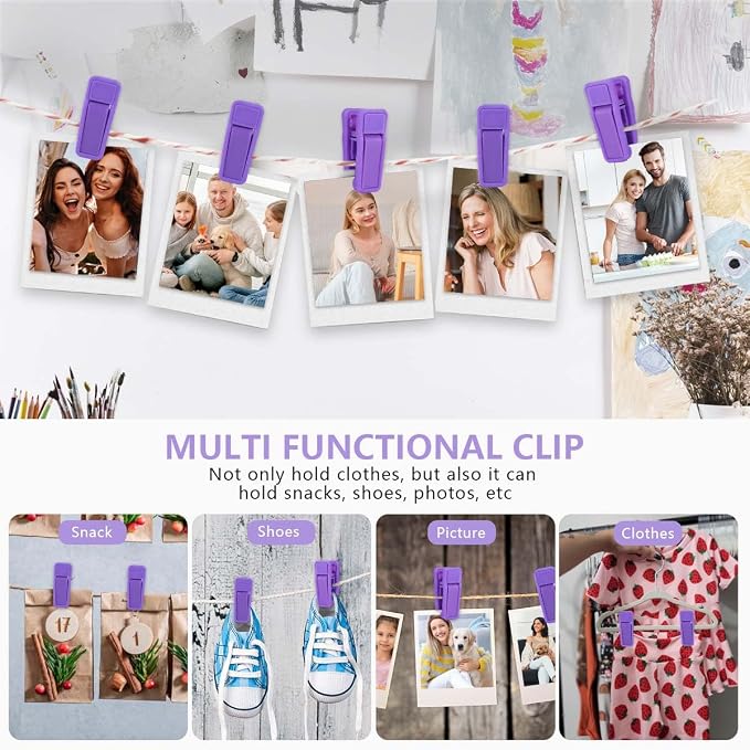 KISEER 40 Pcs Plastic Baby Hanger Clips Slim-line Finger Clips Set for Clothes Hanger Velvet Hanger (Purple)