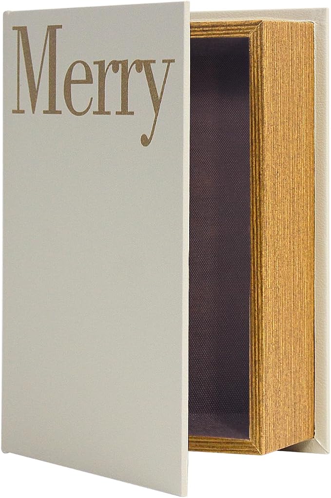PACOLO Decorative Book Boxes, Faux Wood cover Storage for Hidden Jewelry, Money, and Cash (Merry)