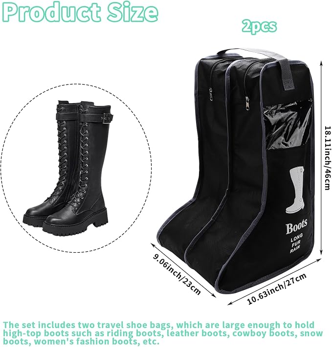Portable 2 Pack Boots Storage,Tall Boots Storage/Protector Bag, Boots Cover (Black)