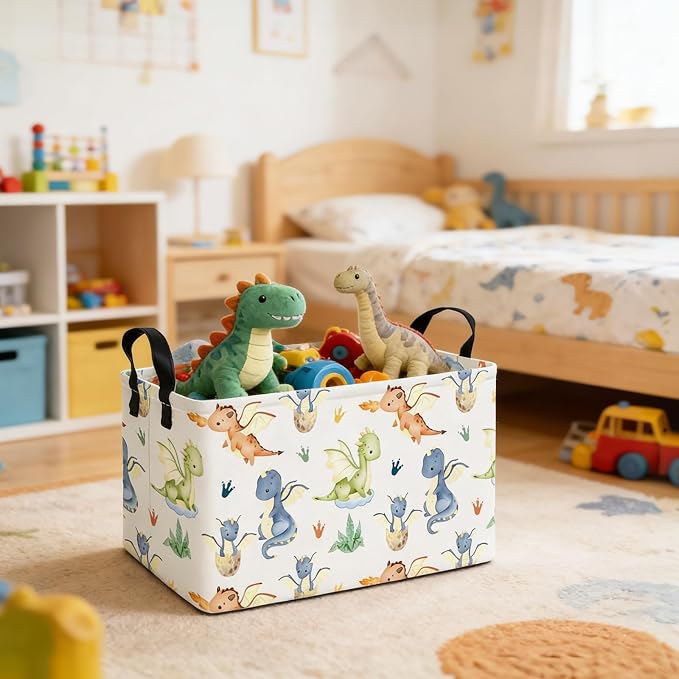 Rectangular Collapsible Parent Child Dragon Storage Basket Organizer | Storage Bin Foldable Canvas with Handles for Organizing Home Kitchen Children Toys Office Closet Shelf Baskets