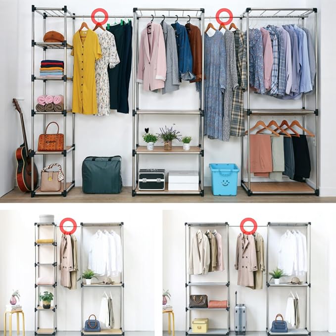 Letusto Premium Stainless Steel Freestanding Closet Organizer System - Easy Assembly, Durable, and Versatile - Heavy Duty Adjustable Portable Wardrobe Clothing Rack (Extension Rod)