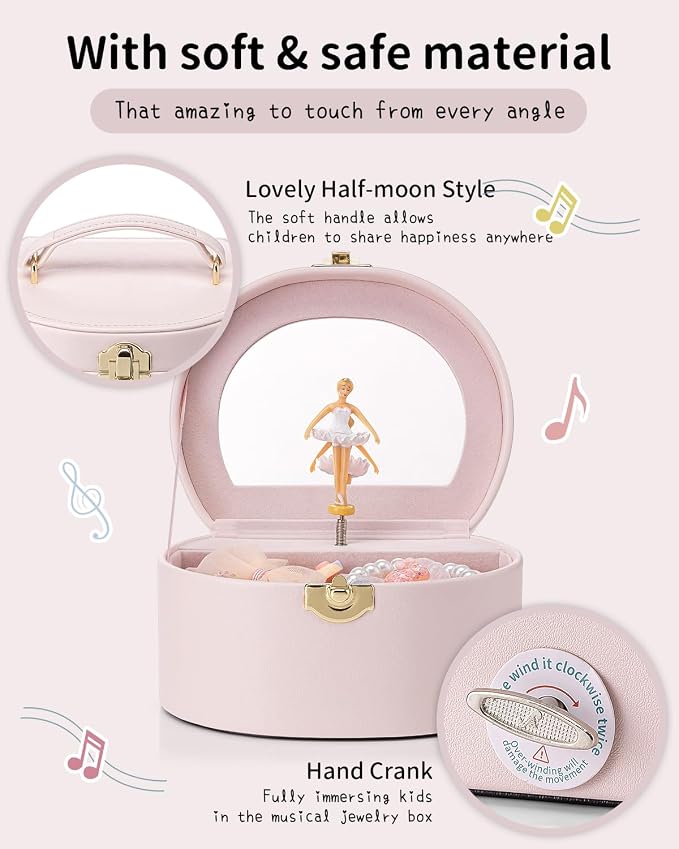 VLANDO Musical Jewelry Box for Girls - Valentines Day Gifts for Daughter Kids - Birthday for Girls Ages 4 5 6 7 8-12 Year Old - Kid Music Box with Ballerina for Birthday Bedroom Decor - Light Pink
