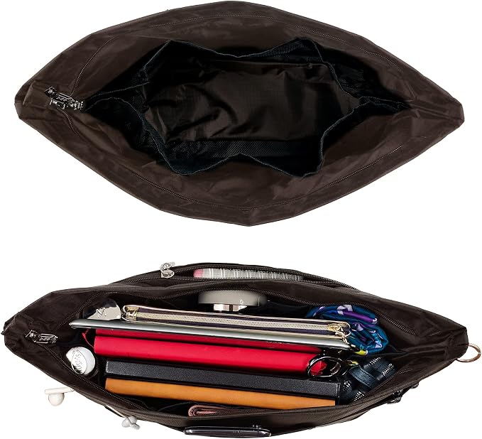 Handbag Tote Purse Organizer Insert, X Large, Coffee | Bag Divider Liner Shaper Separator in Bag with Zipper, 11 Pockets Compartments