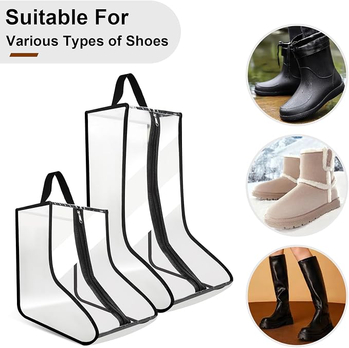 CiBiZi 2Pack Black Boot Bags Organizer for Travel Waterproof Cowboy Boots Bag Portable Shoe Travel Bag for Women Hangable Ski Boot Bag Dust-free Tall Boot Storage Bag （Clear ）