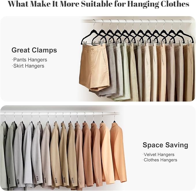 HOUSE DAY Velvet Skirt Hangers 36 Pack, Black Velvet Pant Hangers with Adjustable Clips, Space Saving Slim Shorts Hanger, Heavy Duty Non Slip Clip Hanger for Pants, Skirts, Shorts | with Adjustable Clips, Space Saving Slim Shorts Hanger, Heavy Duty Non...
