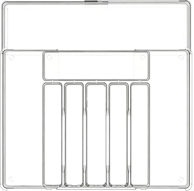 BPA-Free Expandable Utensil Drawer Organizer - Clear Plastic Adjustable Storage Tray for Kitchen Flatware, Knives, Forks and Spoons