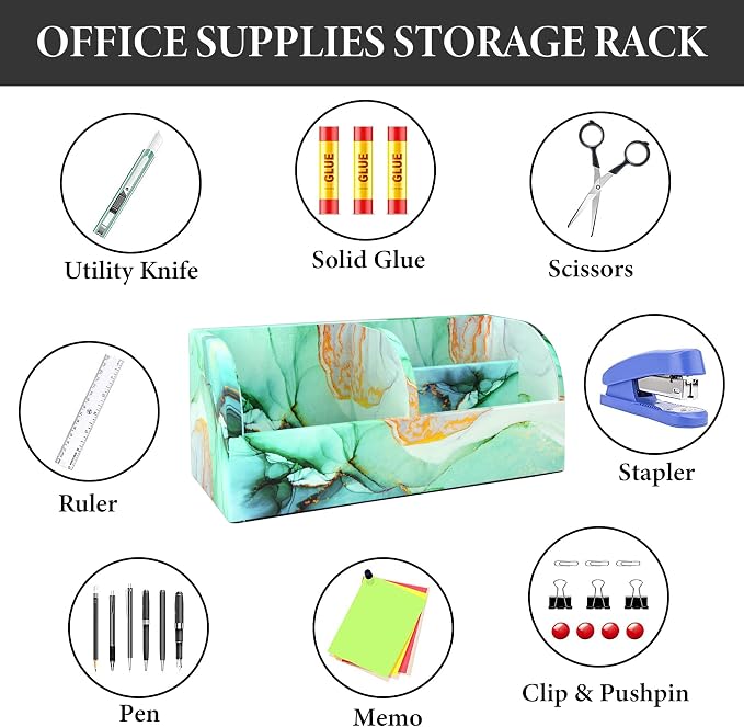 PU Leather Supply Organizer,Remote Control Holder Multifunctional Office Stationery Storage Box Organizer,Pencil Holders Organizers Table Top Desktop Desk Accessories(1-Splash Ink)