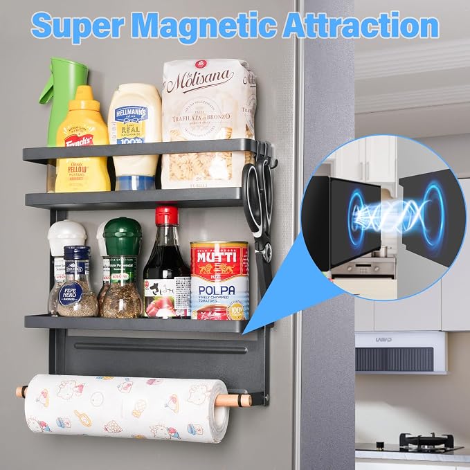 Magnetic Paper Towel Holder for Fridge, Kitchen Countertop Organizers Magnetic Shelf and Wall Mount Storage