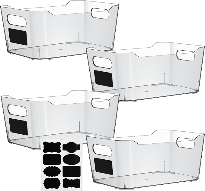 Clear Plastic Storage Bins, Perfect for Kitchen Organization or Pantry Organizers and Storage, Refrigerator Freezer Fridge Organizer Storage Containers Bin for Organizing Medicine Cabinet Organizer