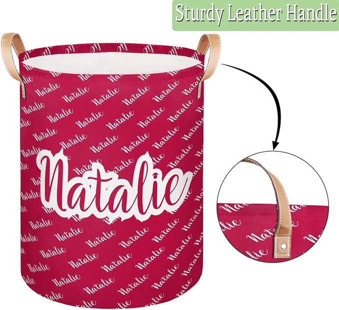 Personalized Laundry Basket, Custom Gift Laundry Hamper, Collapsible Nursery Waterproof Laundry Baskets, Dirty Clothes Toy Hamper with Handles Name Red