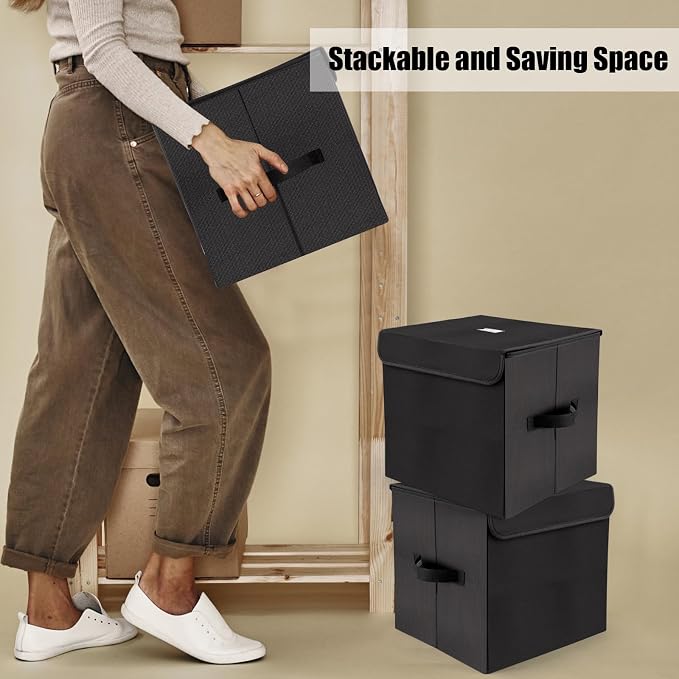 alavisxf xx 12-inch Vinyl Record Storage Box, Nylon Foldable and Stackable Set of 2 Vinyl LP Storage Organizer Case with Lid and Handles Can Hold 180 Single Record (12-inch) | Durable Nylon, Holds 180 Records(90 each), LP Record Organizer, Foldable, Po...