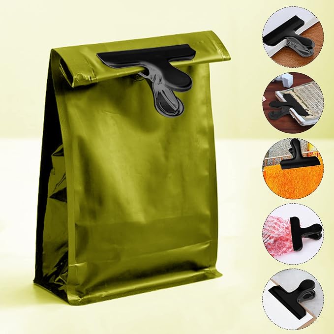 Set of 8 Heavy Duty Stainless Steel Bag Clips SourceTon 3 Inch Durables Paper Seal Grip for Coffee Food Bread Bags, Kitchen Home Usage- Black