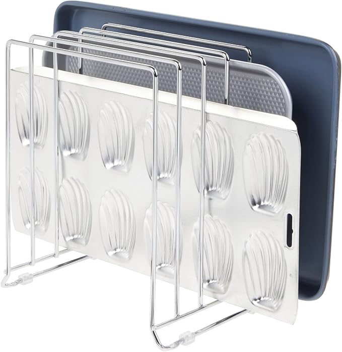 mDesign 5 Slot Pot and Pan Rack — Metal Wire Rack for Cabinets, Pantries or Kitchen Surfaces — Freestanding Pan Stand for Pans, Pots, Lids and Crockery – Silver