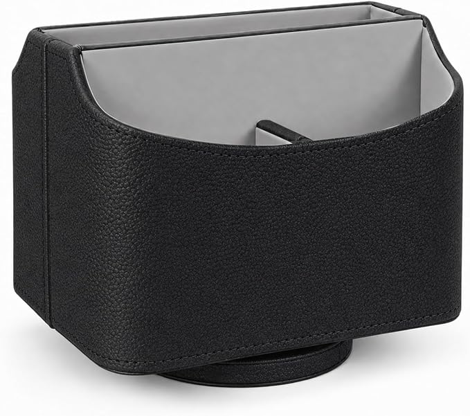 UnionBasic Rotating Desk Organizer, 360 Desk Spinning Caddy, Desktop TV Guide/Mail/Media/Remote Controller Holder Organizer,Fishskin Black
