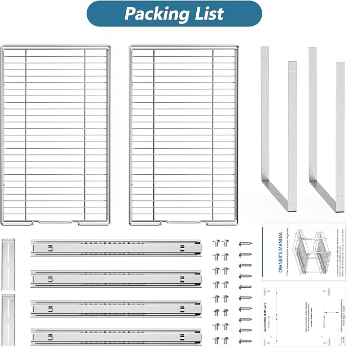 ROOMTEC Pull Out Cabinet Organizer (19½"W x 21½"D),2 Tier Pull Out Storage Shelf Drawer Basket,Sliding Shelves for Base Cabinet Organization in Kitchen, Bathroom, Pantry
