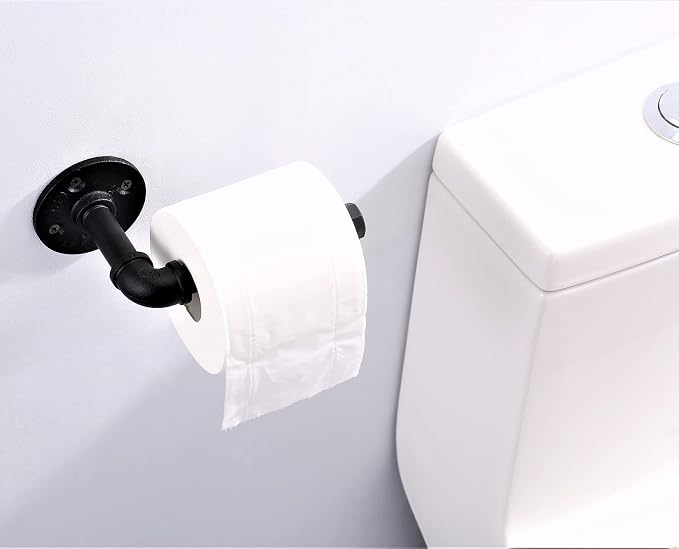 Industrial Pipe Toilet Paper Holder, Heavy Duty DIY Vintage Rustic Farmhouse Style Wall Mount Iron Paper Roll Holder,Towel Rack with Hardware for Bathroom, Kitchen, Bedroom, Matte Black