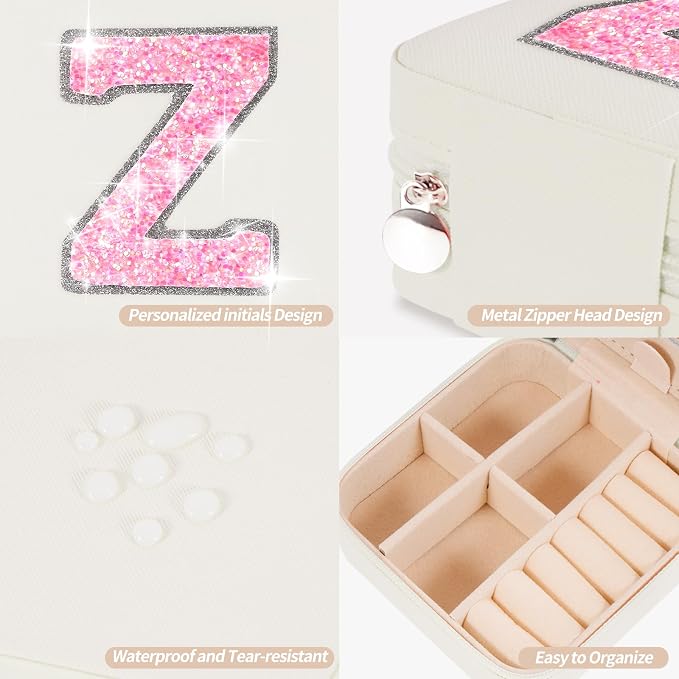 Uygafly Personalized Jewelry Case for Women Girls - Fashion Mini Jewelry Boxes - Trendy Travel Jewelry Organizer with Initials Letter - Teen Gifts | Cream,Z