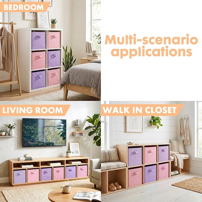 ShellKingdom Storage Bins, Foldable Fabric Storage Cubes And Cloth Storage Organizer For Closet And Toys, 6 Pack (Lavender+Pink)