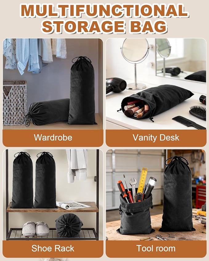 4 Pcs Single Shoe Bags for Travel, Velvet Bag, Black Beauty, 17.3x8.6 Inch | Washable & Reusable Travel Shoe Bags, Dustproof Shoe Bags with Drawstring Closure, Suitable for Travel, Home Storage