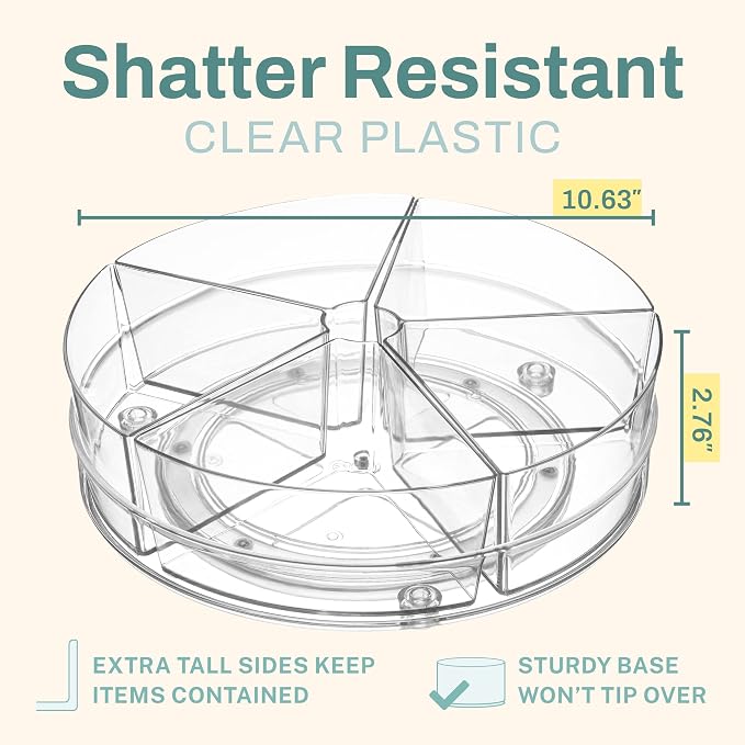 Home Intuition Round Plastic Lazy Susan Turntable Food Storage Container for Kitchen (5 Removable Bin, 2 Pack)