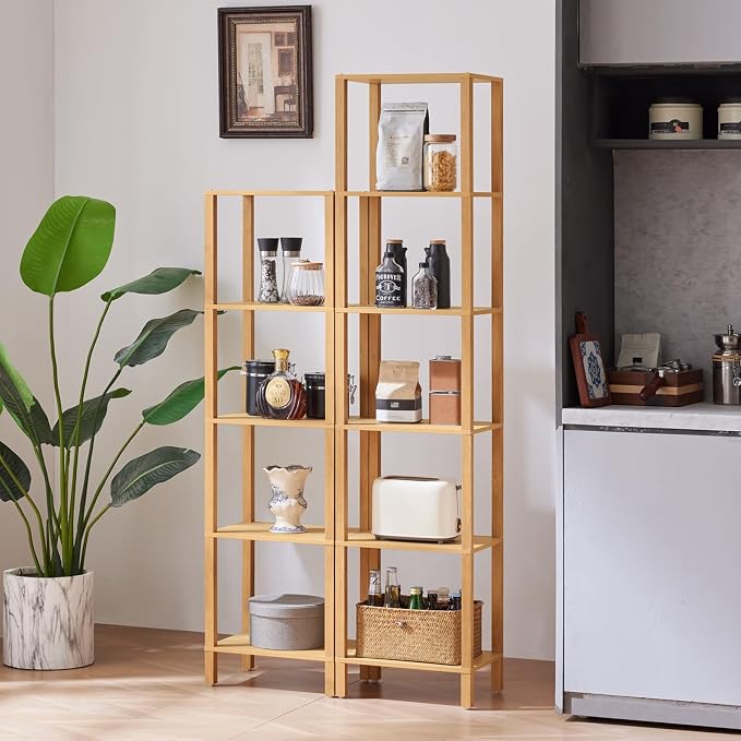 YUFAM 66in Tall Bookshelf 6-Tier Small Narrow Bookcase, Skinny Book Shelf for Small Space, Farmhouse Slim Shelf with Storage, Wood Freestanding Display Thin Bookshelves for Living Room, Natural