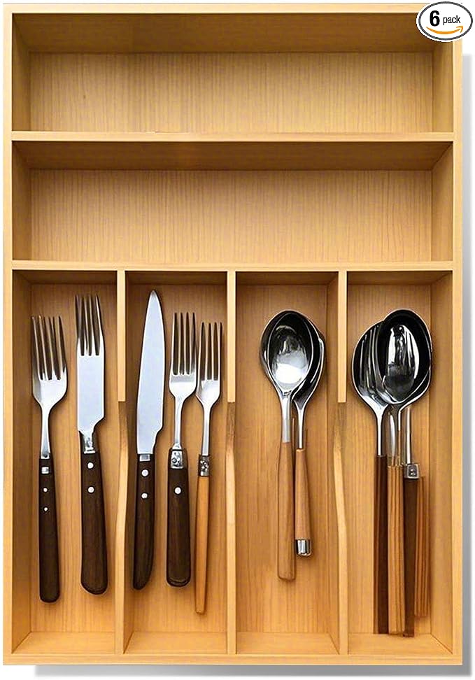 guiogc Bamboo Kitchen Drawer Organizer, 11.6" W x 17" H Silverware Utensil Tray Holder, Wood Cutlery Tray for Silverware, Flatware, Bedroom, Organization of office supplies