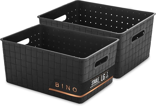 BINO | Plastic Storage Baskets Large - Black | THE STABLE COLLECTION | Multi-Use Storage | Rectangular Cabinet Organizer | Baskets For Organizing with Handles | Home Office Organization and Storage
