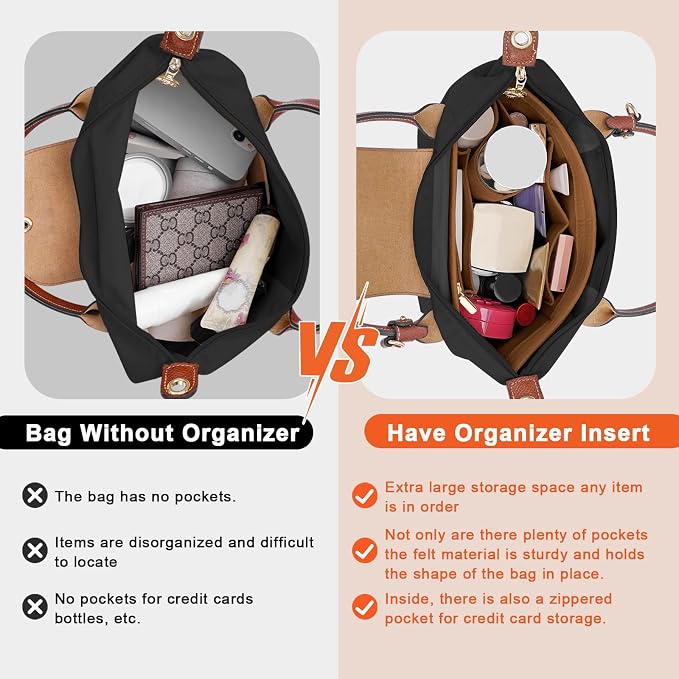 LOUKAYCCI Purse Organizer Insert for Le Pliage Small Handbags Insert Organizer (Brown, Small)