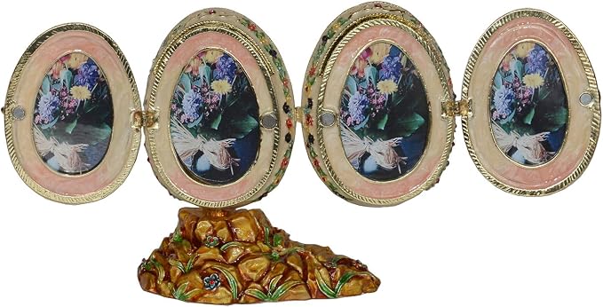 Rooster on Faberge Egg Trinket Box Jewelry Box Hand Painted Decorative Box with Hinged Lid Ring Earring Holder Easter Egg Collectible